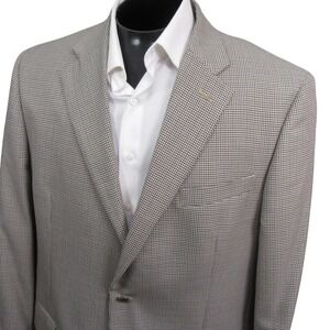 La Crosse Sport Coat 44L Beige Houndstooth Check Single Vent Poly Rayon